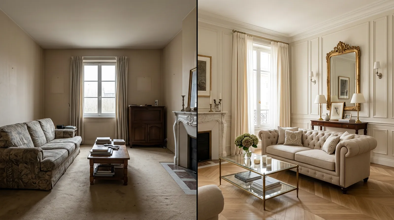 Idée d'aménagement : un salon redécoré en style classique