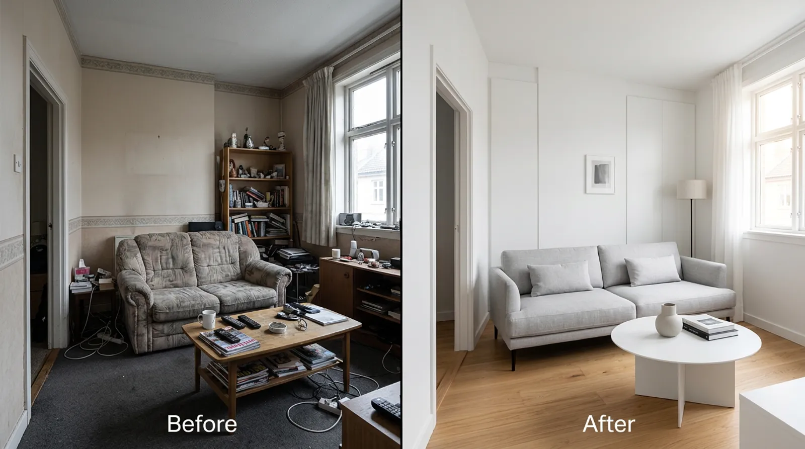 Idée d'aménagement : un salon redécoré en style minimaliste