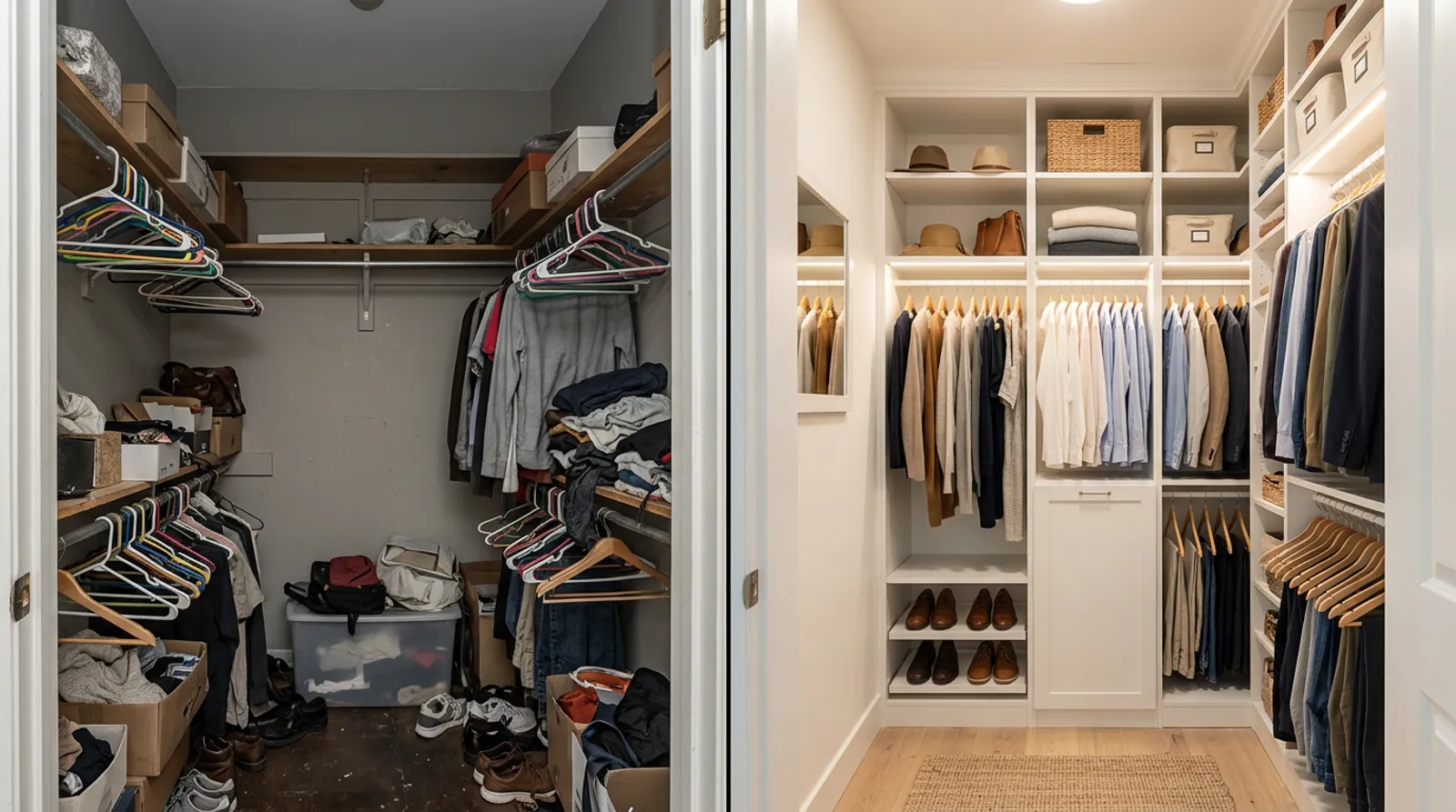 Idée d'aménagement : un petit dressing entièrement organisé